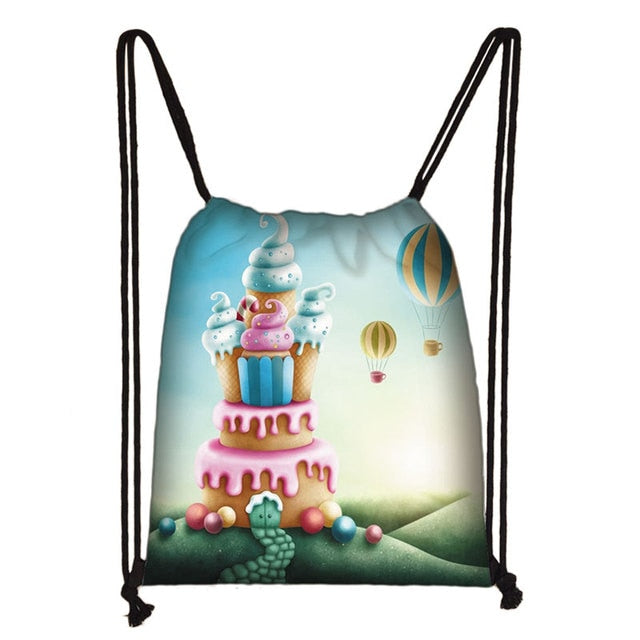 Lovely Donut Rainbow Drawstring Bag