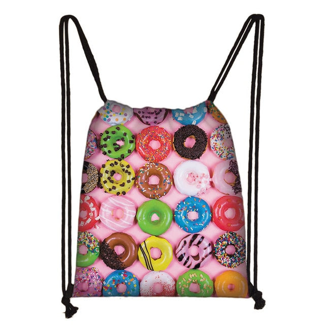 Lovely Donut Rainbow Drawstring Bag