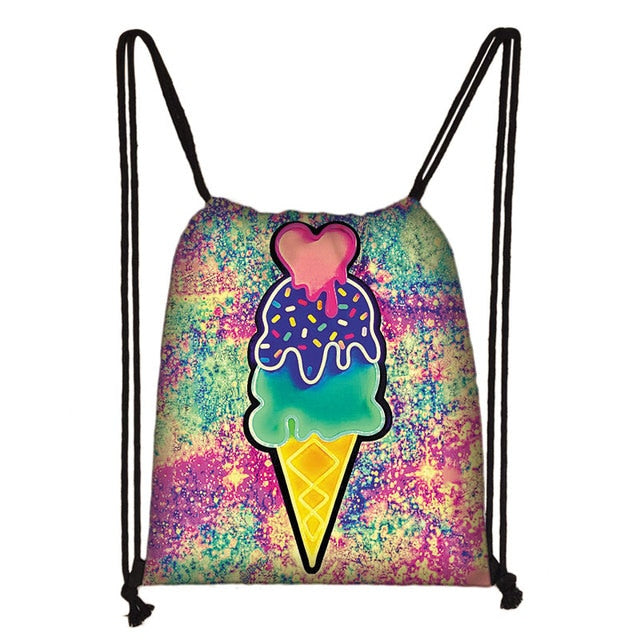 Lovely Donut Rainbow Drawstring Bag