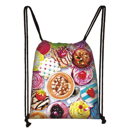 Lovely Donut Rainbow Drawstring Bag