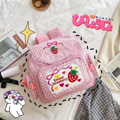 Pink Girl Embroidery Strawberry School Bag