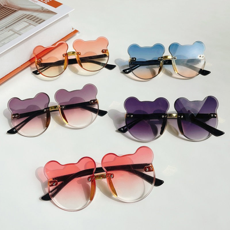 Kids Cute Cartoon Bear Shape Round Sunglasses