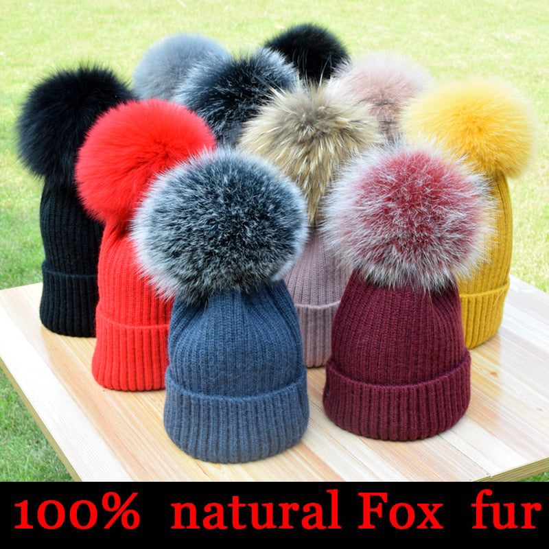 Fox Fur Pompom Hats