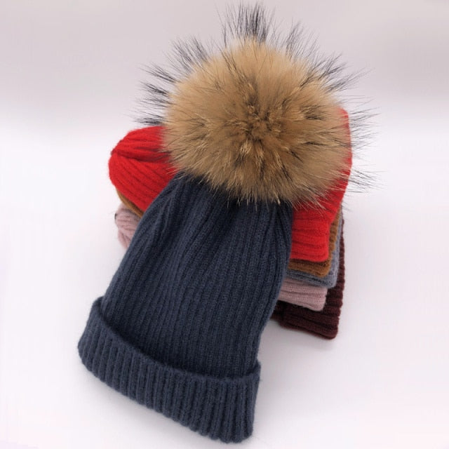 Fox Fur Pompom Hats