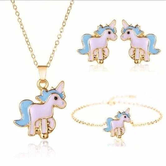 Unicorn Earrings and Necklace Set