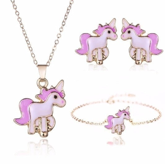 Unicorn Earrings and Necklace Set