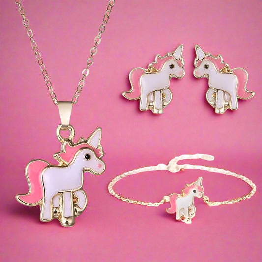 Unicorn Earrings and Necklace Set