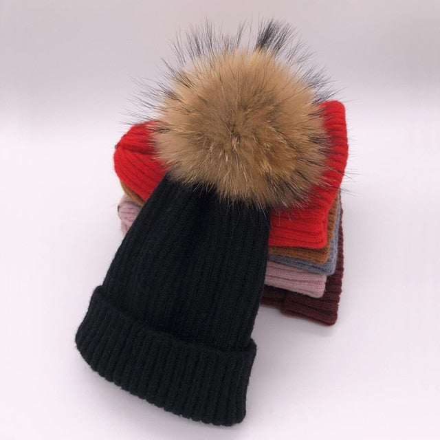 Fox Fur Pompom Hats