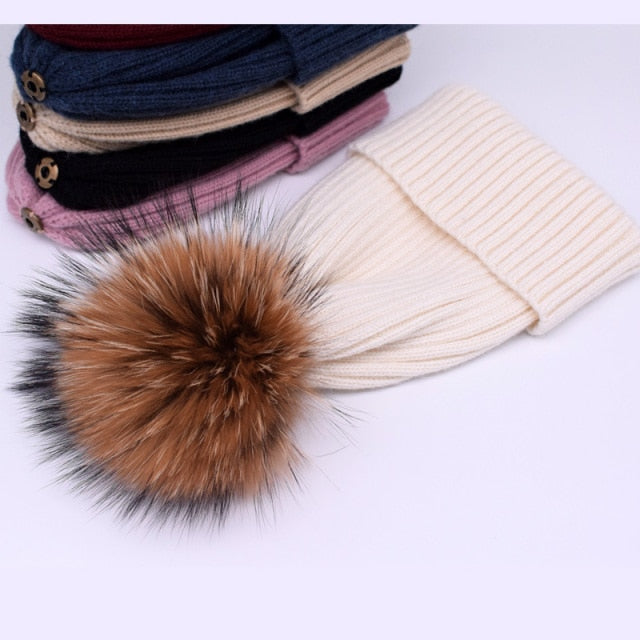 Fox Fur Pompom Hats