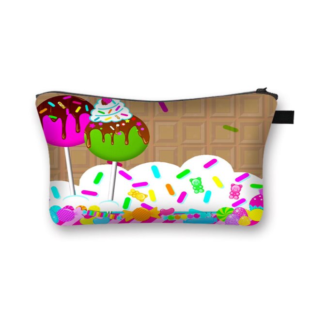 Donuts Ice Cream Candy Print Cosmetic Bag