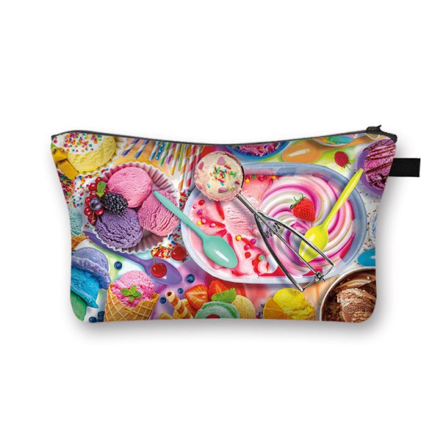 Donuts Ice Cream Candy Print Cosmetic Bag