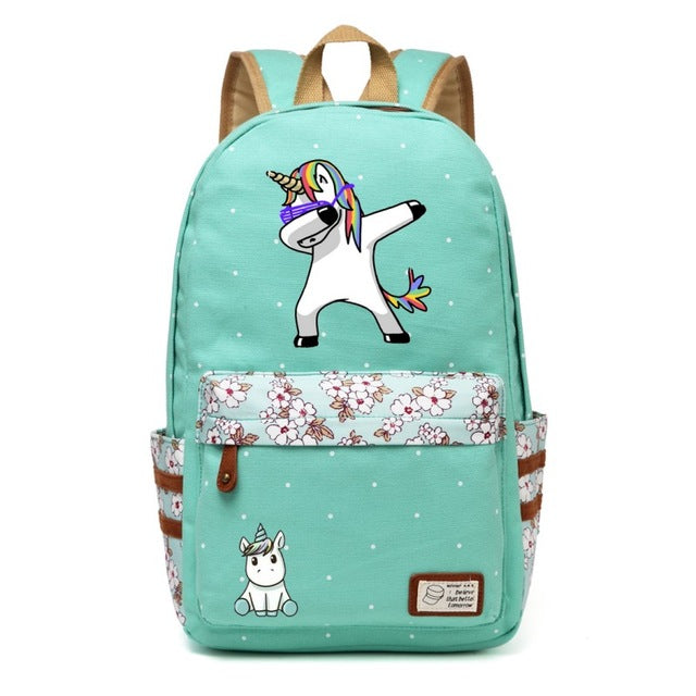 Dabbing Unicorn Canvas Backpack w/ Flowers