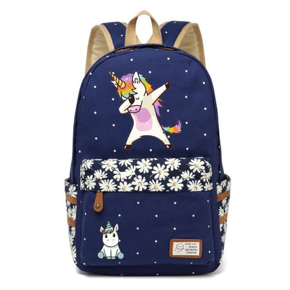 Dabbing Unicorn Canvas Backpack w/ Flowers