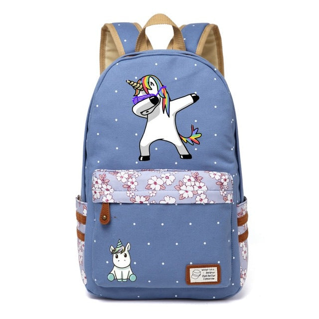Dabbing Unicorn Canvas Backpack w/ Flowers