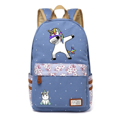Dabbing Unicorn Canvas Backpack w/ Flowers