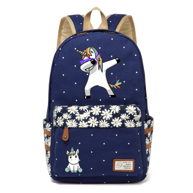 Dabbing Unicorn Canvas Backpack w/ Flowers