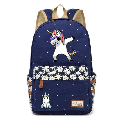 Dabbing Unicorn Canvas Backpack w/ Flowers