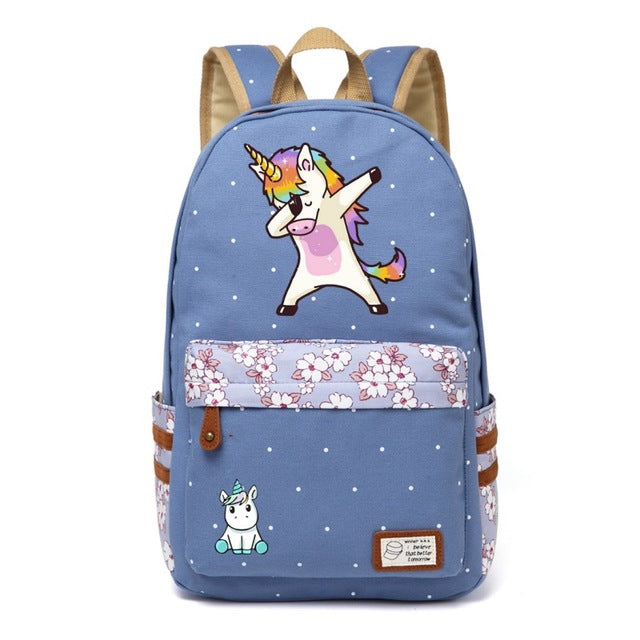Dabbing Unicorn Canvas Backpack w/ Flowers