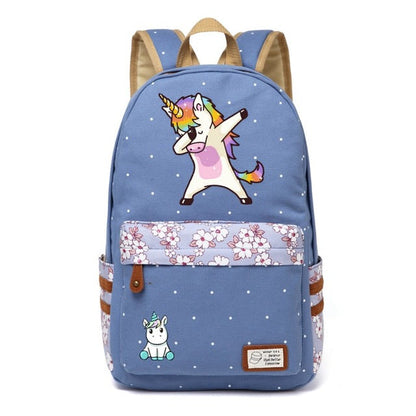 Dabbing Unicorn Canvas Backpack w/ Flowers