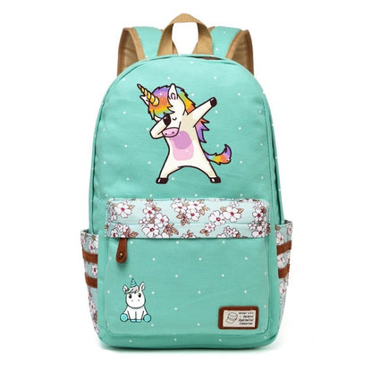 Dabbing Unicorn Canvas Backpack w/ Flowers