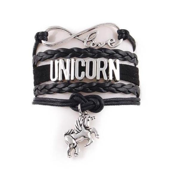 Girls Leather Infinity Love Unicorn Charm Bracelet