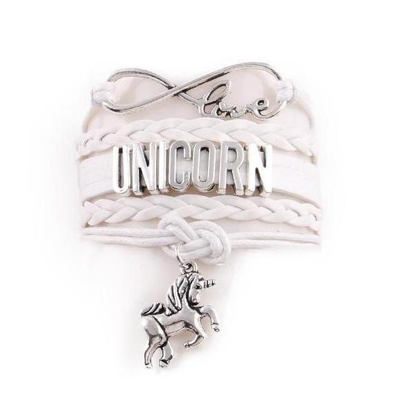 Girls Leather Infinity Love Unicorn Charm Bracelet