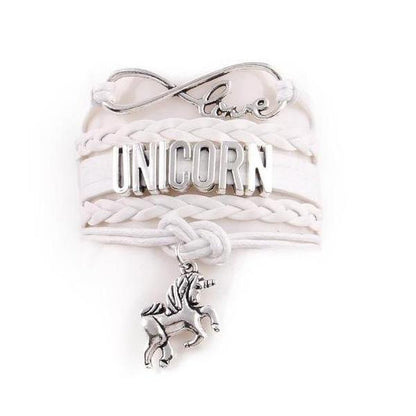 Girls Leather Infinity Love Unicorn Charm Bracelet