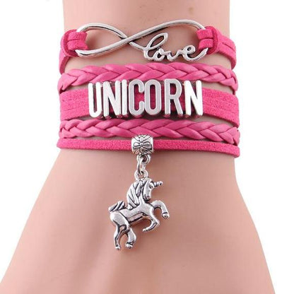 Girls Leather Infinity Love Unicorn Charm Bracelet