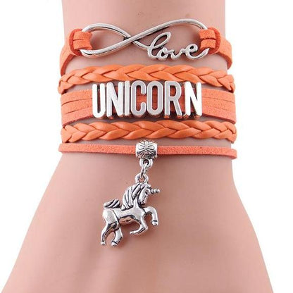 Girls Leather Infinity Love Unicorn Charm Bracelet