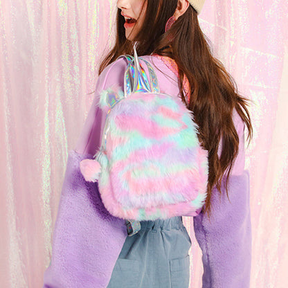Plush Rainbow Unicorn Mini Backpack / Hand Bag