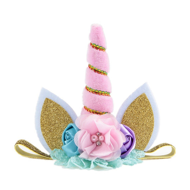 Kids Elastic Unicorn Horn Headband with Ears
