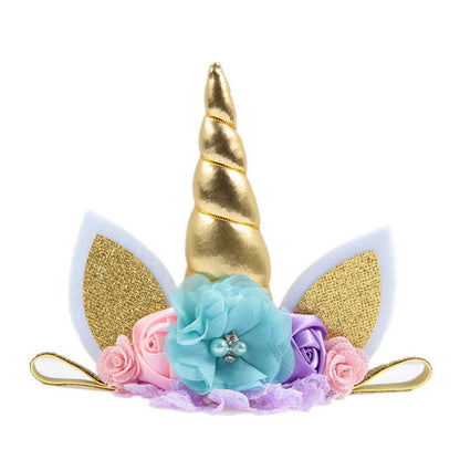 Kids Elastic Unicorn Horn Headband with Ears