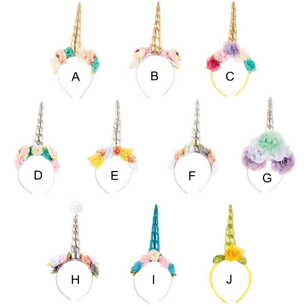 Kids Unicorn Horn Headband Flowers