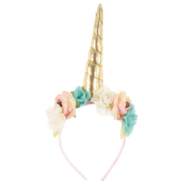 Kids Unicorn Horn Headband Flowers