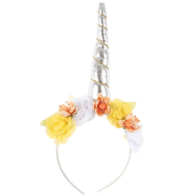 Kids Unicorn Horn Headband Flowers