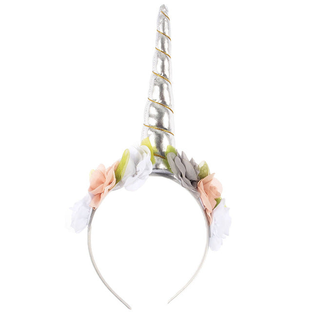 Kids Unicorn Horn Headband Flowers