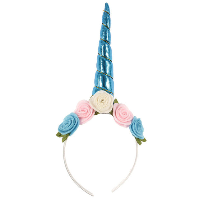 Kids Unicorn Horn Headband Flowers