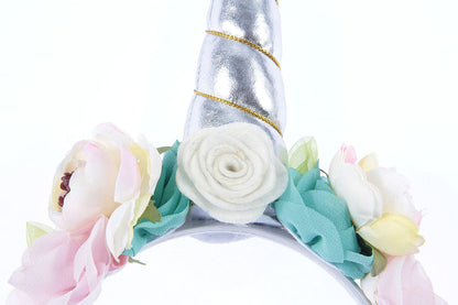 Kids Unicorn Horn Headband Flowers