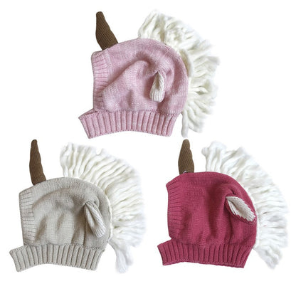 Baby / Toddler Knitted Wrap-Around Unicorn Winter Hat