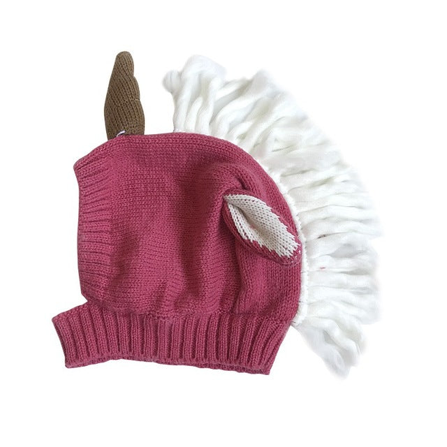 Baby / Toddler Knitted Wrap-Around Unicorn Winter Hat