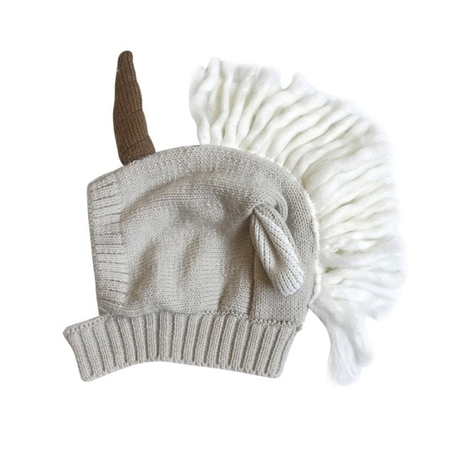 Baby / Toddler Knitted Wrap-Around Unicorn Winter Hat