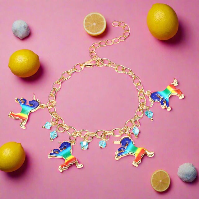 Children Gold Rainbow Unicorn Charm Bracelet