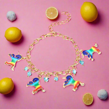 Children Gold Rainbow Unicorn Charm Bracelet