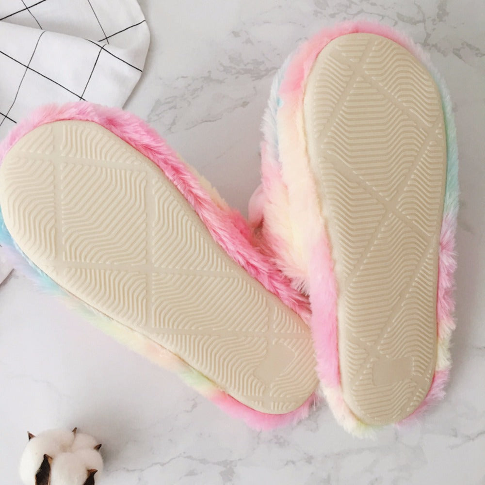 Fuzzy Rainbow Unicorn Dream Slippers