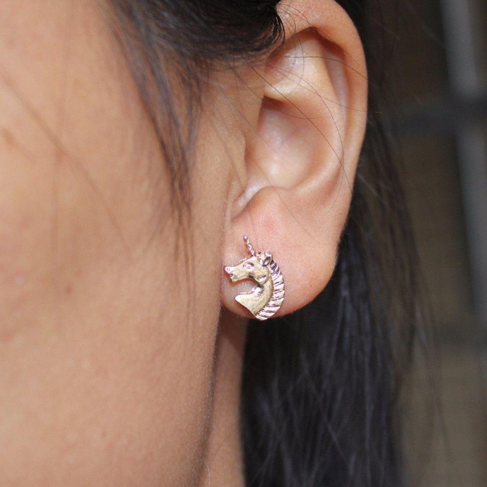 Silver Plated Unicorn Stud Earrings