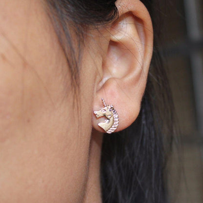 Silver Plated Unicorn Stud Earrings
