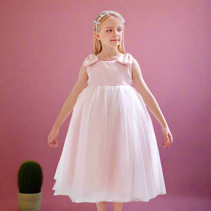 Vintage Bow Sleeveless Pink Girls Party Dress