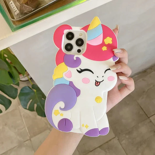 Cute 3D Rainbow Unicorn Case For iPhone 11 12 13 14 15 Pro Max