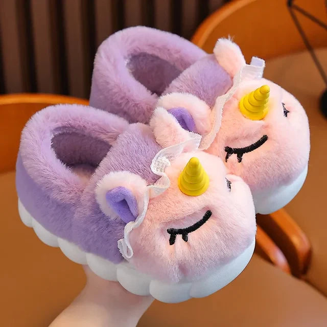 Kids Plush Unicorn Slippers