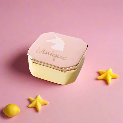 Gold Ceramic Unicorn Jewelry Box